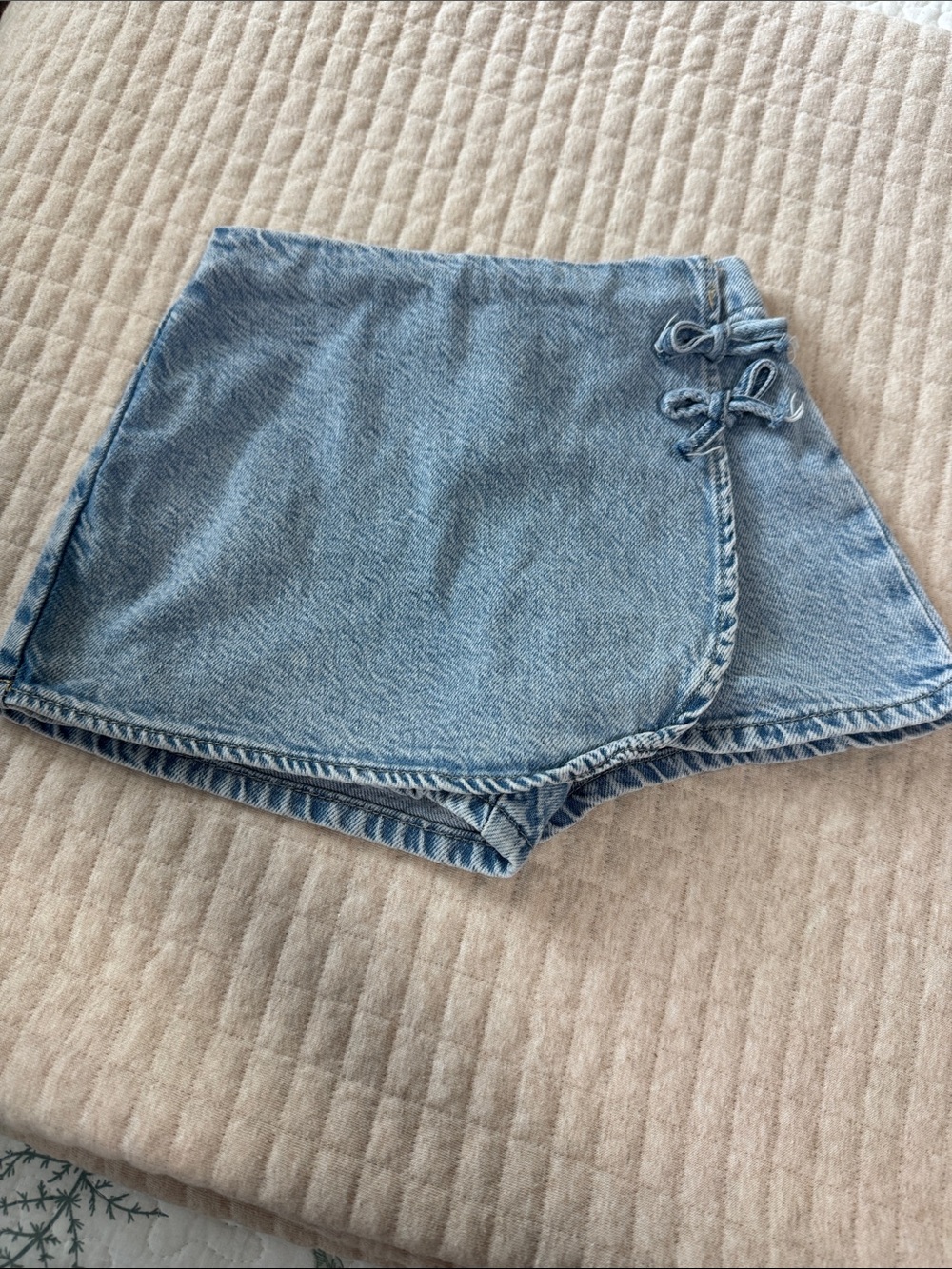 Zara Light Blue Denim Wrap Skort with Side Ties